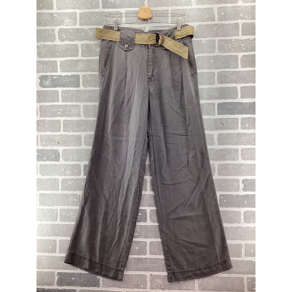 Sundance Women Charcoal Gray 100% Tencel Wide Leg Belted Trousers Size 6